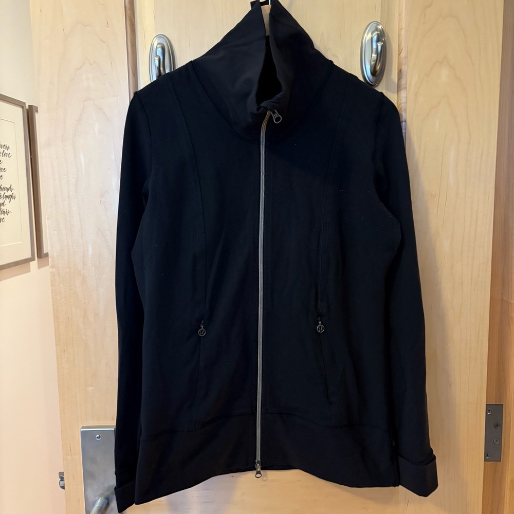 Lululemon black zip-up jacket with funnel neck (size 8)
